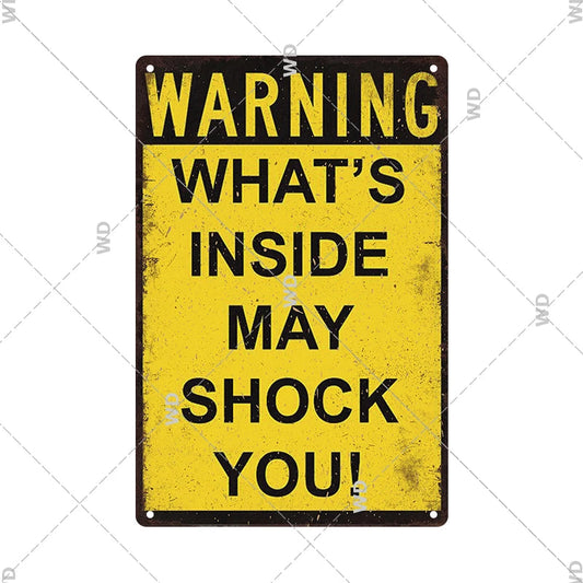 Caution - What's Inside May Shock You Vintage Tin Sign Ziggy's Pop Toy Shoppe