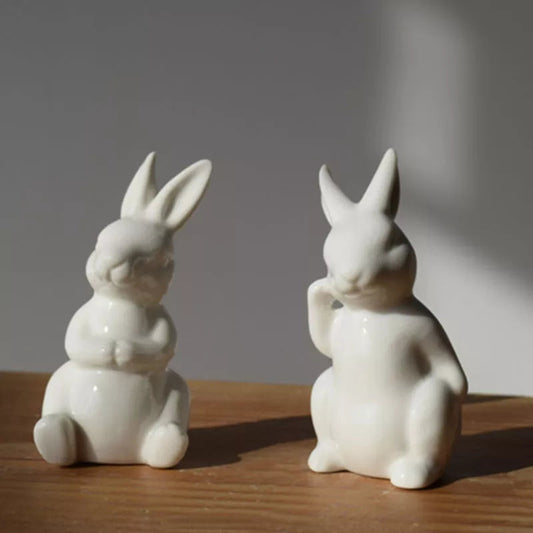 Ceramic Cute Pure White Rabbit Figurines Ziggy's Pop Toy Shoppe