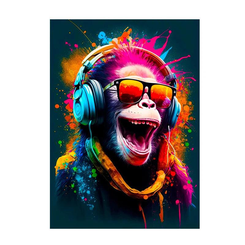 Chimpanzee Wearing Headphones Graffiti Street Pop Art Poster Ziggy's Pop Toy Shoppe