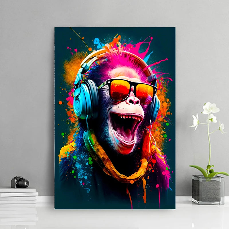 Chimpanzee Wearing Headphones Graffiti Street Pop Art Poster Ziggy's Pop Toy Shoppe