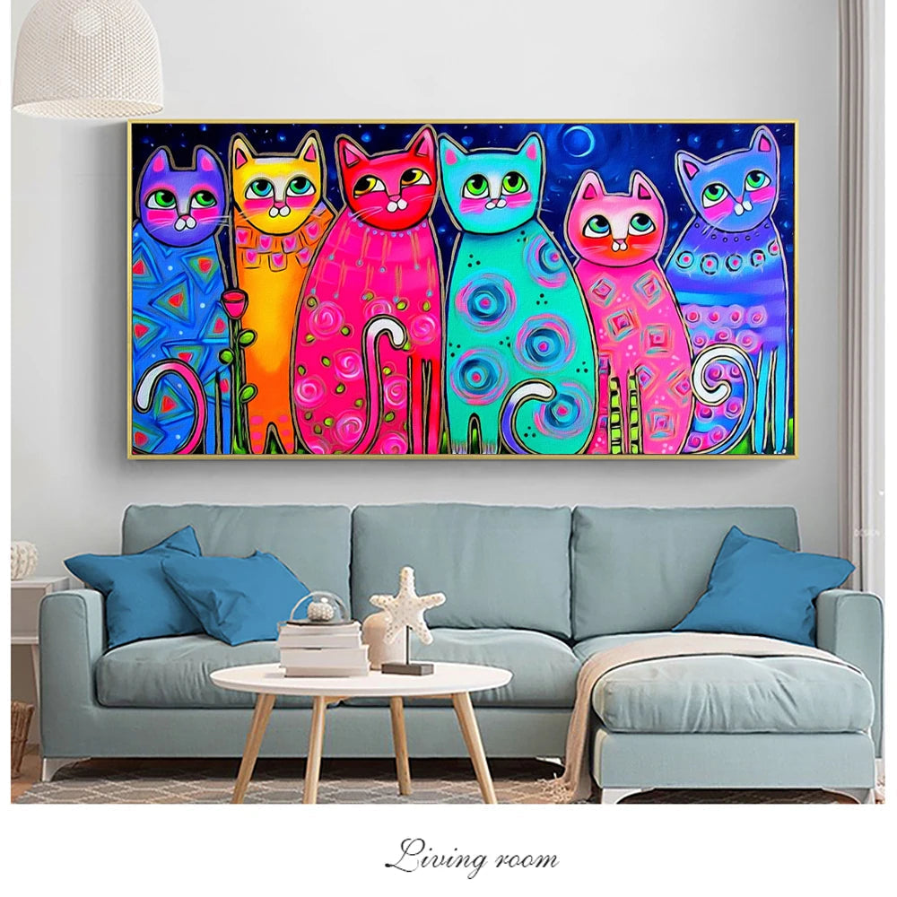 Colorful Cats Canvas Paintings For Kids Room Wall Prints Ziggy's Pop Toy Shoppe