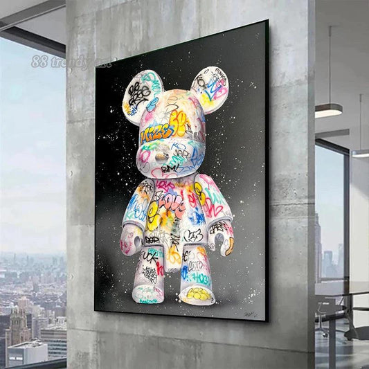 Cute Bear Graffiti Canvas Painting Ziggy's Pop Toy Shoppe