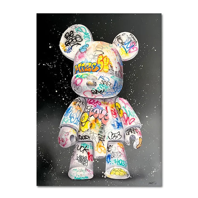 Cute Bear Graffiti Canvas Painting Ziggy's Pop Toy Shoppe