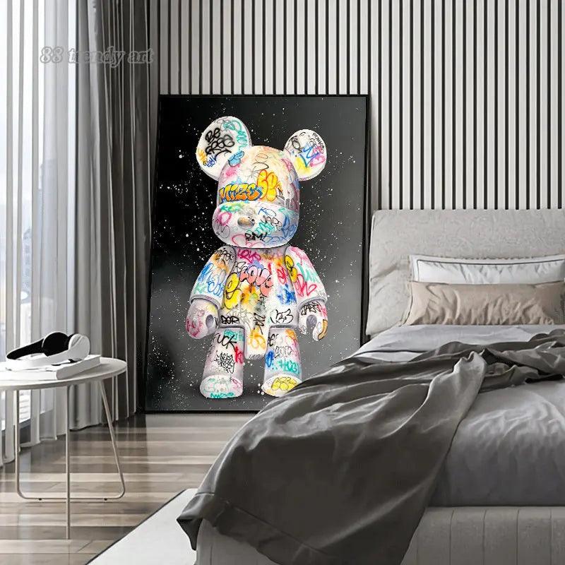 Cute Bear Graffiti Canvas Painting Ziggy's Pop Toy Shoppe