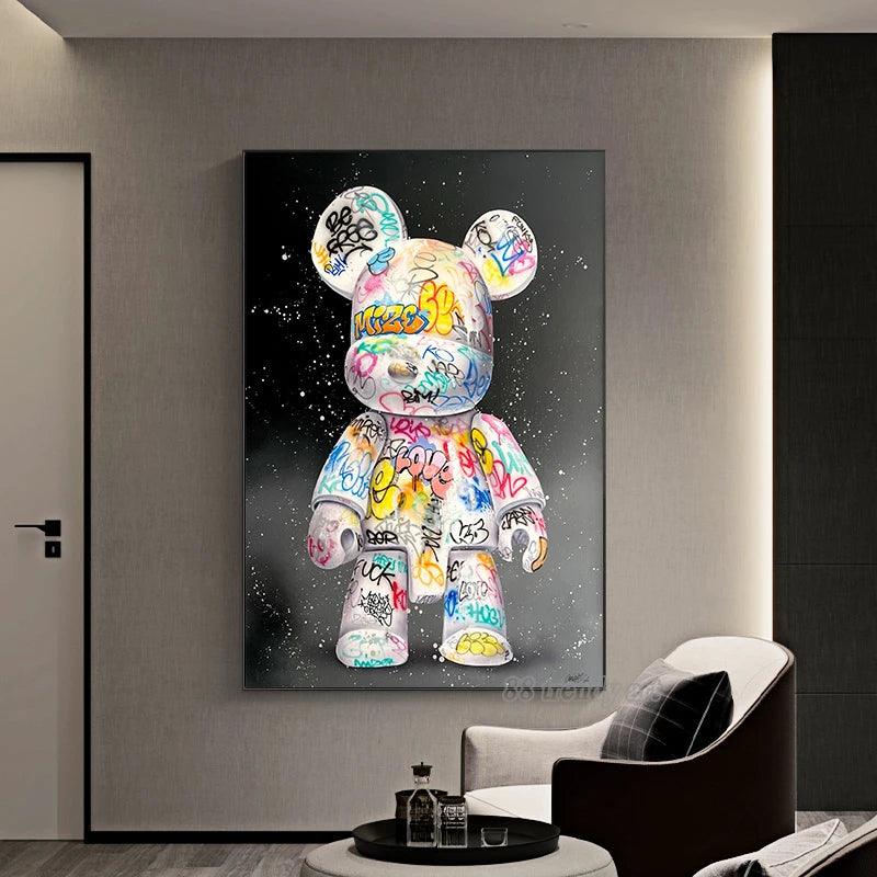 Cute Bear Graffiti Canvas Painting Ziggy's Pop Toy Shoppe