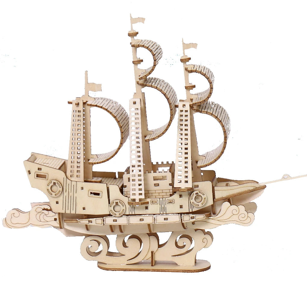 DIY 3D Wooden Ship Model with Moving Gears Ziggy's Pop Toy Shoppe