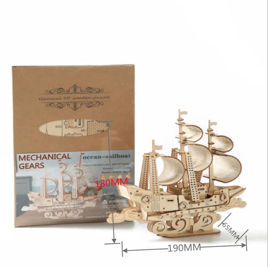 DIY 3D Wooden Ship Model with Moving Gears Ziggy's Pop Toy Shoppe