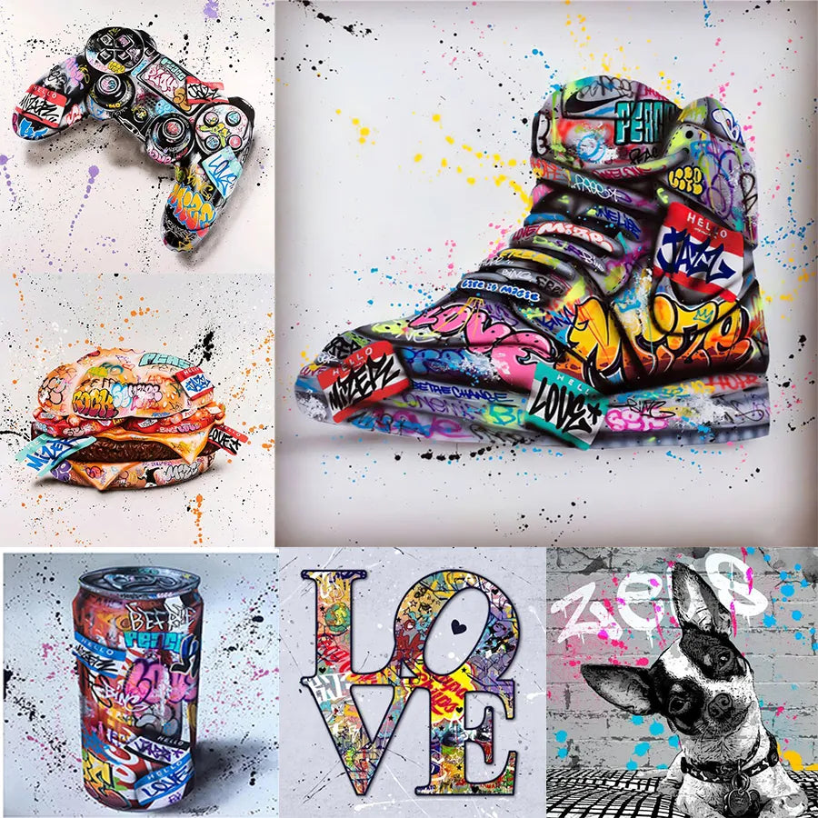 DIY Cross Stitch Graffiti Greasy Hamburger Wall Art Ziggy's Pop Toy Shoppe