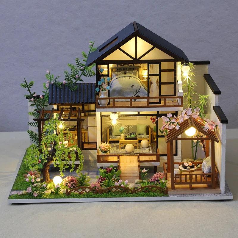 DIY Wooden Casa Japanese Dollhouse Kit with Cherry Blossoms Ziggy's Pop Toy Shoppe