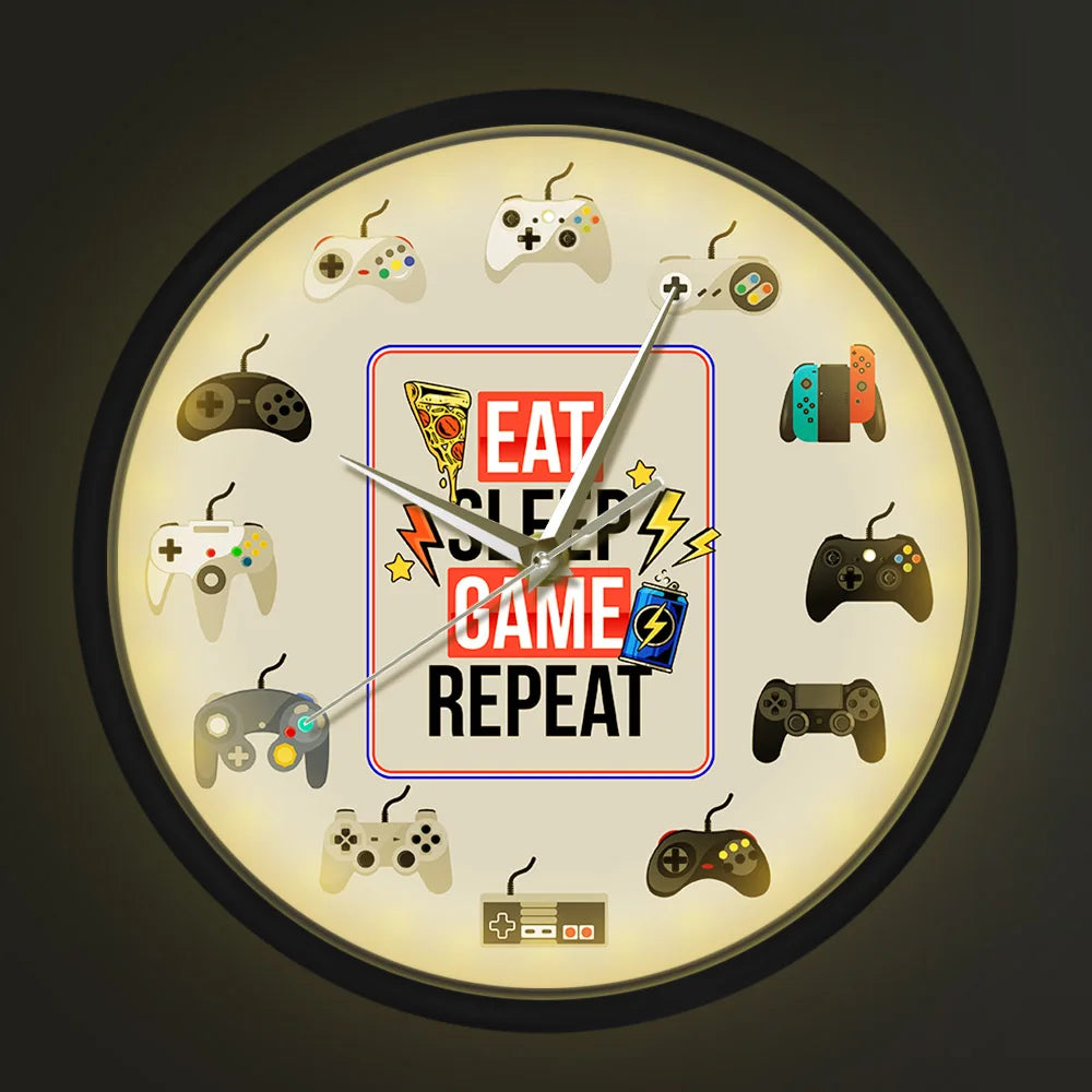 Eat Sleep Game Repeat Gamepad Controllers LED Wall Clock Ziggy's Pop Toy Shoppe