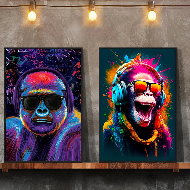 Gorilla Wearing Headphones Graffiti Street Pop Art Poster Ziggy's Pop Toy Shoppe