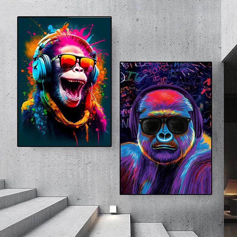 Gorilla Wearing Headphones Graffiti Street Pop Art Poster Ziggy's Pop Toy Shoppe