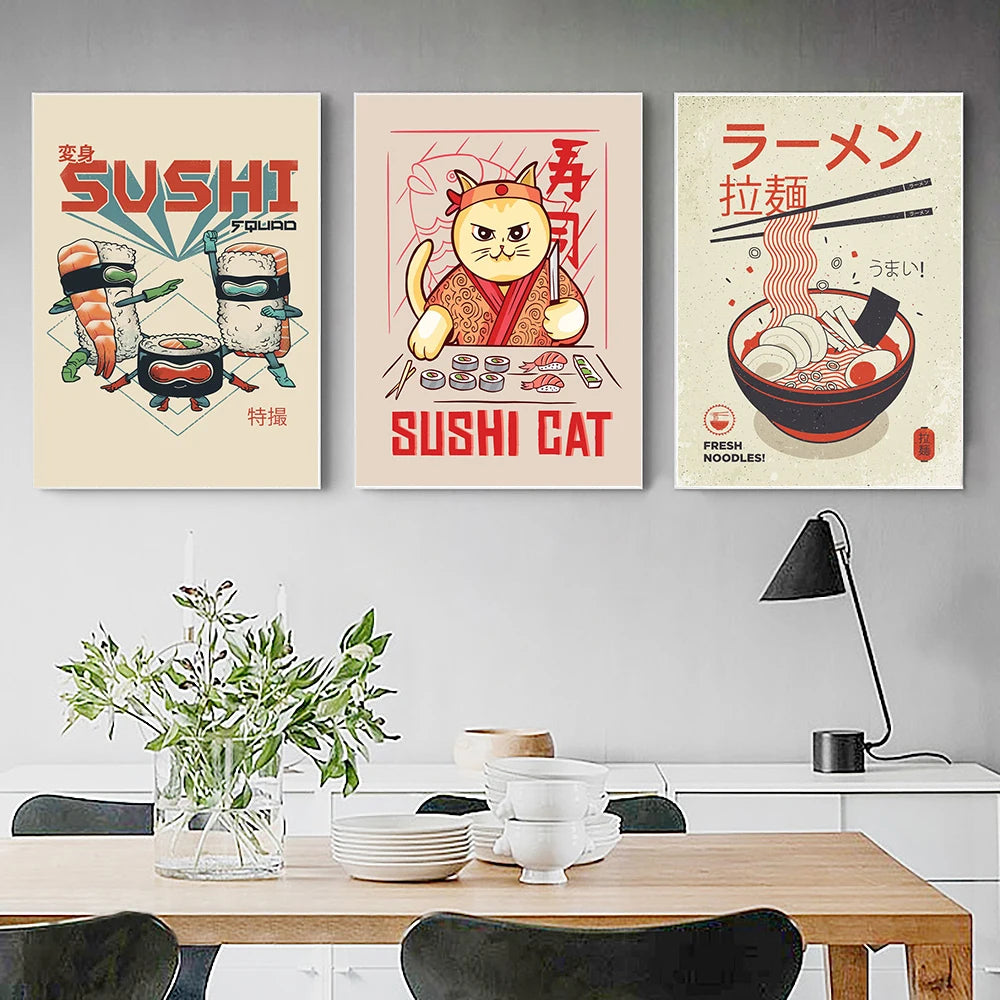 Japanese Funny Sushi Wall Art Prints