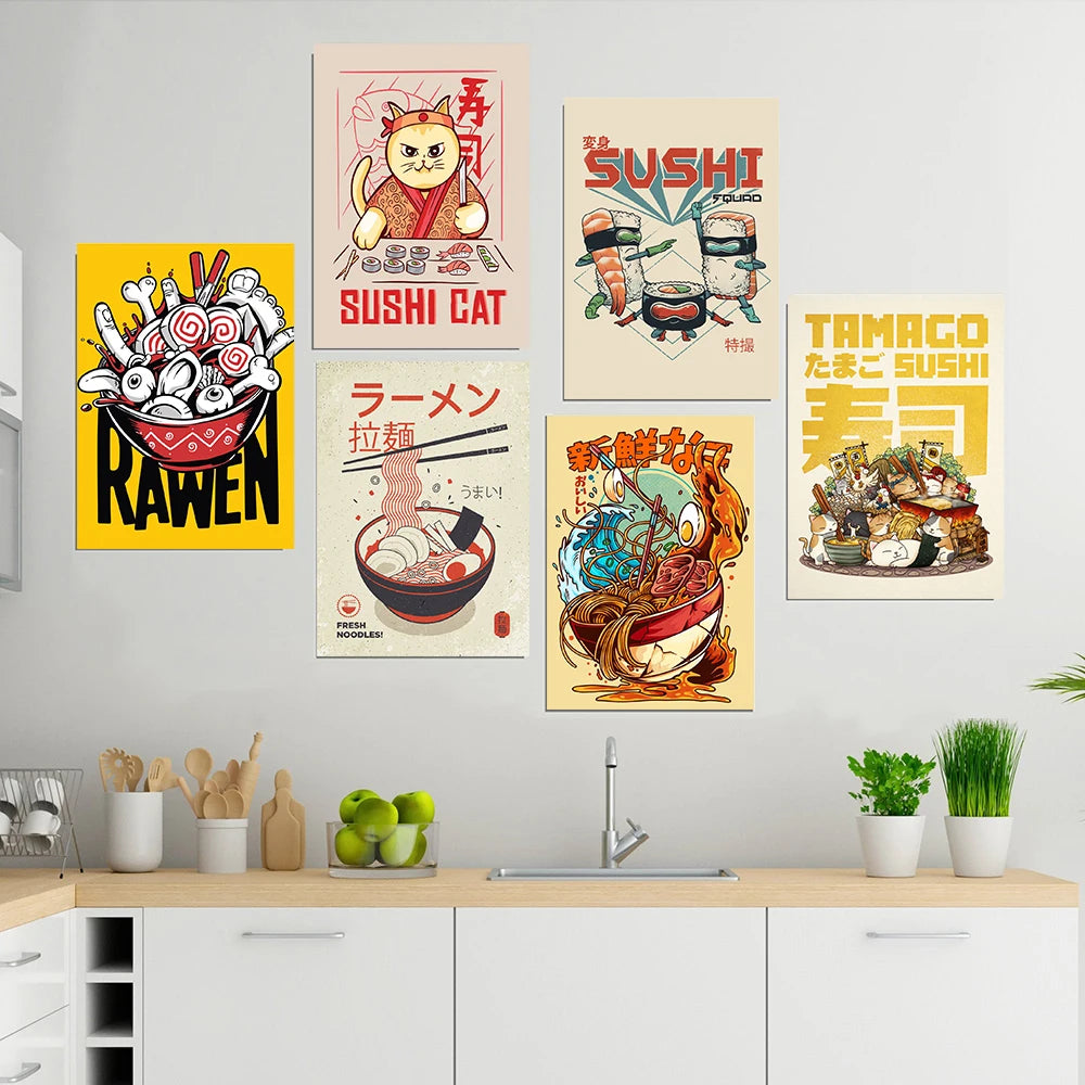 Japanese Funny Noodles Wall Art Prints