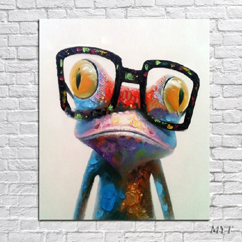 Hand painted Gecko with Glasses Oil Painting on Canvas Ziggy's Pop Toy Shoppe