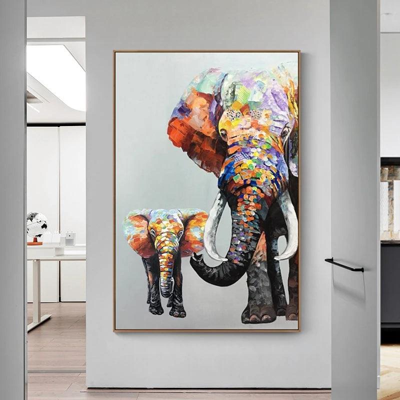 Hand painted Mother and Baby Elephant Oil Painting on Canvas Ziggy's Pop Toy Shoppe