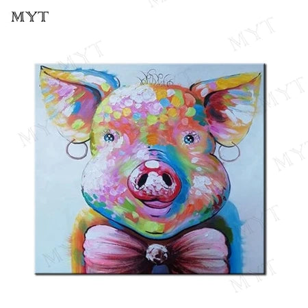 Hand painted Pig in Bowtie Oil Painting on Canvas Ziggy's Pop Toy Shoppe