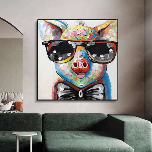 Hand painted Pig in Sunglasses Oil Painting on Canvas Ziggy's Pop Toy Shoppe