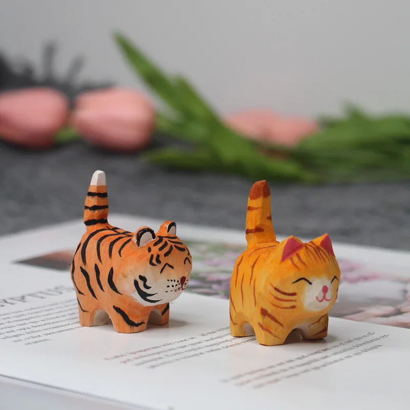 Handmade Wooden Orange Tabby Cat Figurine Ziggy's Pop Toy Shoppe