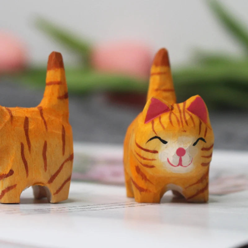 Handmade Wooden Orange Tabby Cat Figurine Ziggy's Pop Toy Shoppe