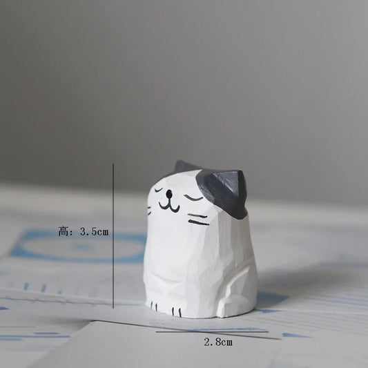 Handmade Wooden White Cat with Black Ears Figurine Ziggy's Pop Toy Shoppe