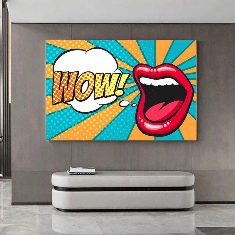 LIGHTNING WOW Comic Style Lips Canvas Painting Ziggy's Pop Toy Shoppe