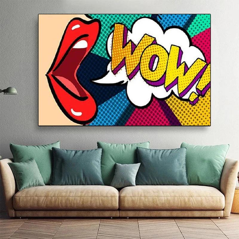 LIGHTNING WOW Comic Style Lips Canvas Painting Ziggy's Pop Toy Shoppe