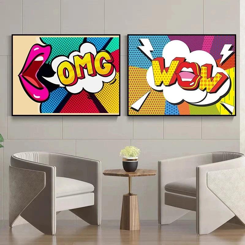 LIGHTNING WOW Comic Style Lips Canvas Painting Ziggy's Pop Toy Shoppe