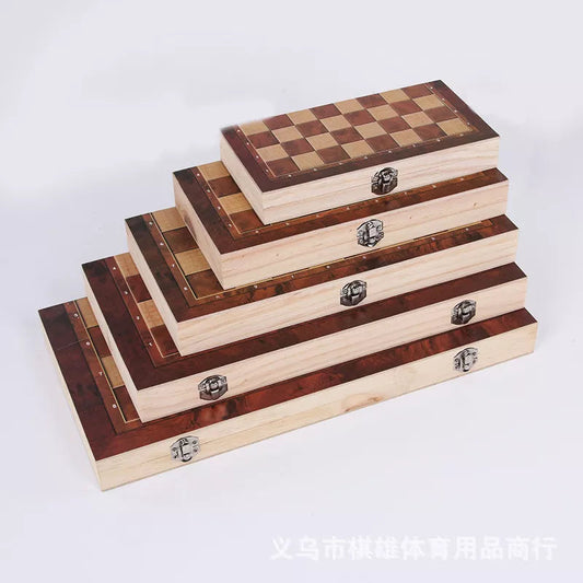 Large size 3-in-1 Wooden Foldable Chess/Checkers Set Ziggy's Pop Toy Shoppe
