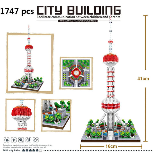 Lezi World Architecture Oriental Pearl Tower Building Block Model Ziggy's Pop Toy Shoppe