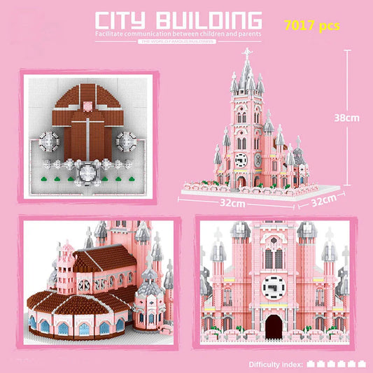 Lezi World Architecture Sacred Heart Church Castle Clock Tower Building Block Model Ziggy's Pop Toy Shoppe