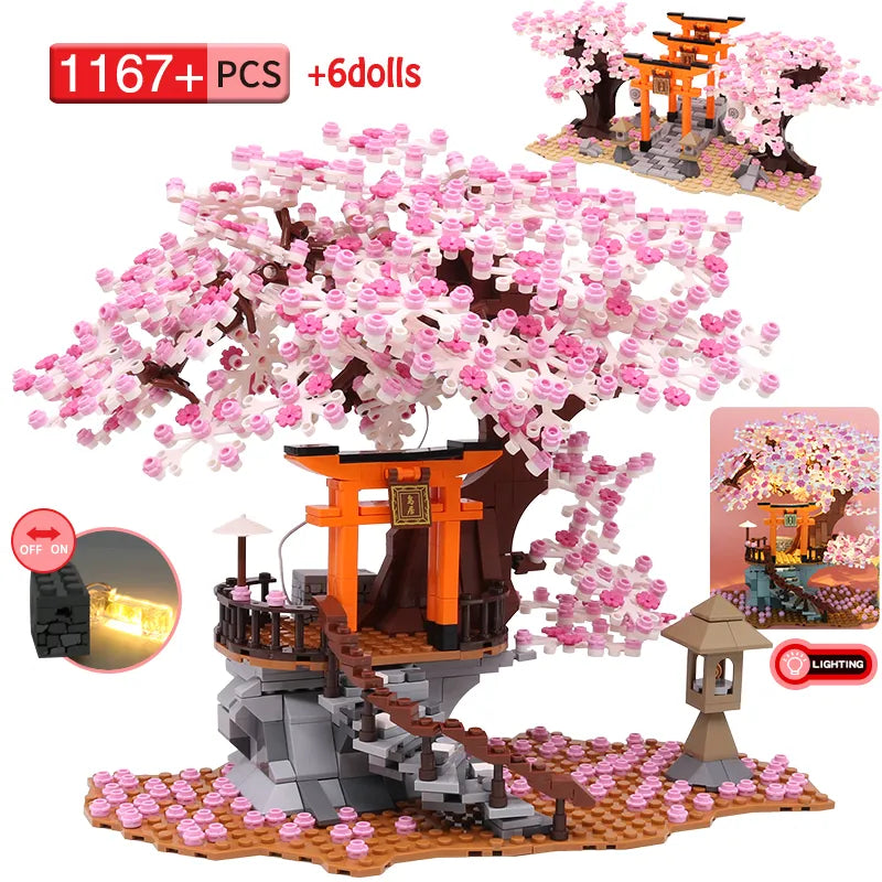 MOC 1167 Piece Sakura Shrine Pavilion with Cherry Blossom Trees Building Blocks Model Ziggy's Pop Toy Shoppe