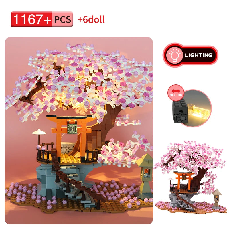 MOC 1167 Piece Sakura Shrine Pavilion with Cherry Blossom Trees Building Blocks Model Ziggy's Pop Toy Shoppe