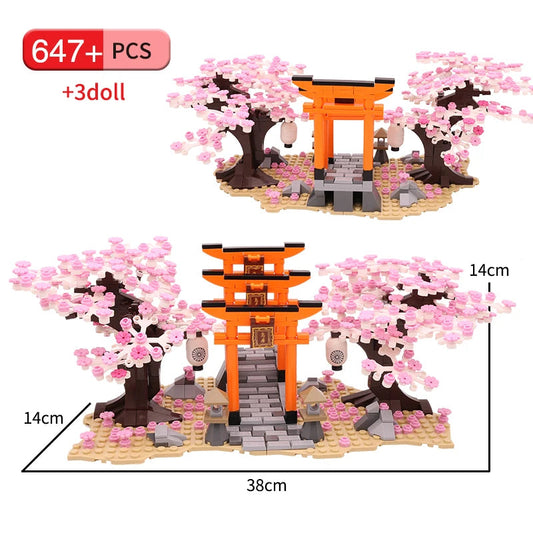 MOC 647 Piece Sakura Shrine Walkway with Cherry Blossom Trees Building Blocks Model Ziggy's Pop Toy Shoppe
