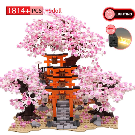 MOC 814 Piece Sakura Shrine with Cherry Blossom Trees Building Blocks Model Ziggy's Pop Toy Shoppe