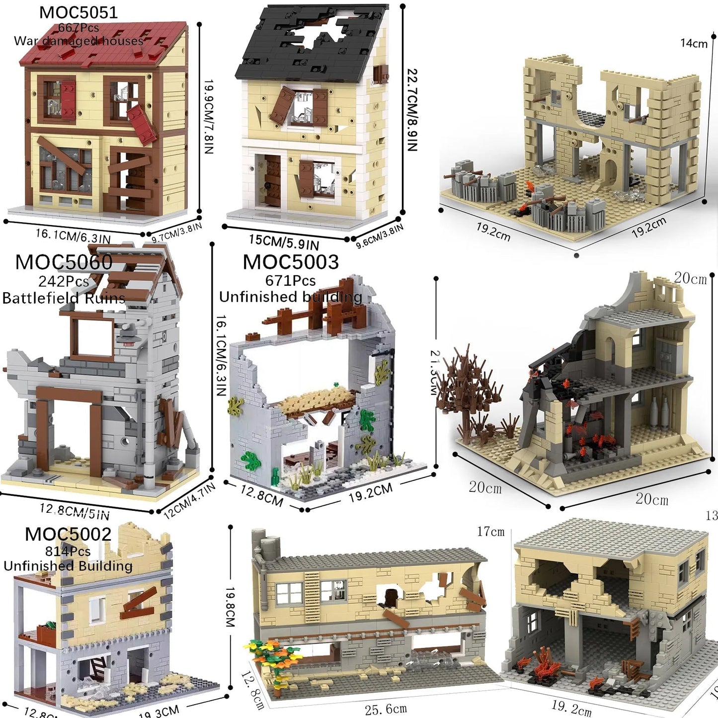 MOC5052 WWII Destroyed Townhouse Ruins Building Blocks Model Ziggy's Pop Toy Shoppe
