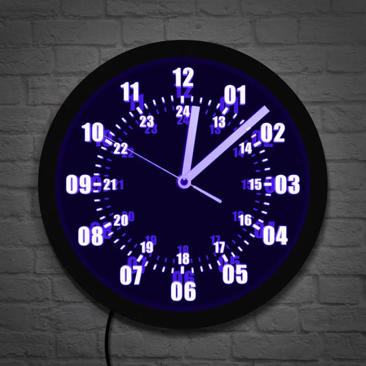 Military Time 24 Hours Display Neon Sign Wall Clock with LED Backlight Ziggy's Pop Toy Shoppe