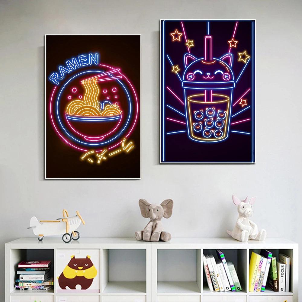 Neon Effect Cat Cup Wall Art Ziggy's Pop Toy Shoppe