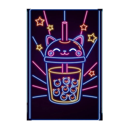 Neon Effect Cat Cup Wall Art Ziggy's Pop Toy Shoppe