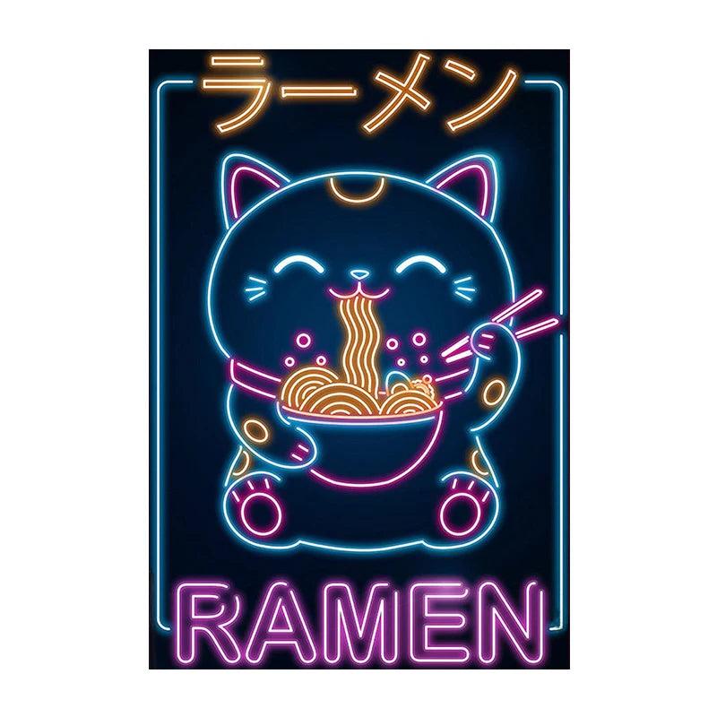 Neon Effect Kitty Ramen Wall Art Ziggy's Pop Toy Shoppe