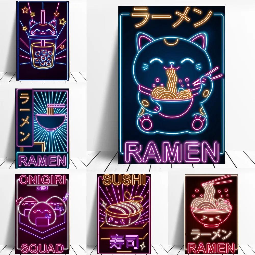 Neon Effect Kitty Ramen Wall Art Ziggy's Pop Toy Shoppe