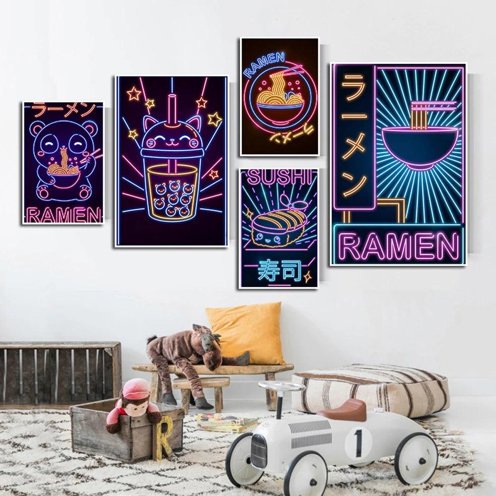 Neon Effect Kitty Ramen Wall Art Ziggy's Pop Toy Shoppe