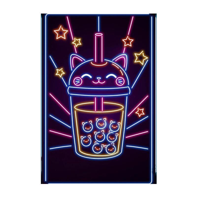 Neon Effect Kitty Ramen Wall Art Ziggy's Pop Toy Shoppe