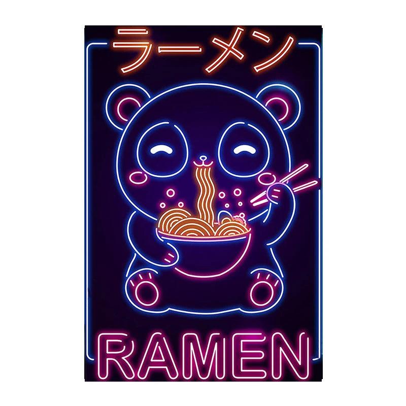 Neon Effect Kitty Ramen Wall Art Ziggy's Pop Toy Shoppe