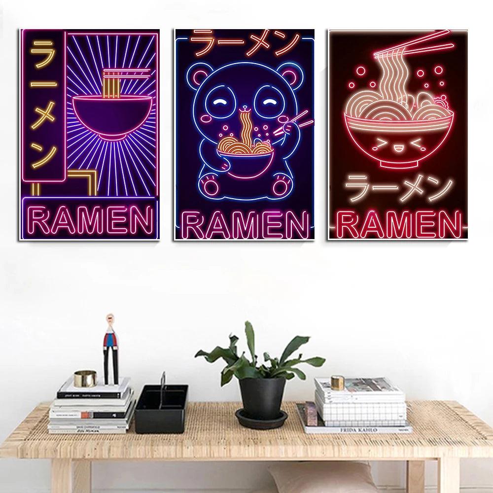 Neon Effect Kitty Ramen Wall Art Ziggy's Pop Toy Shoppe