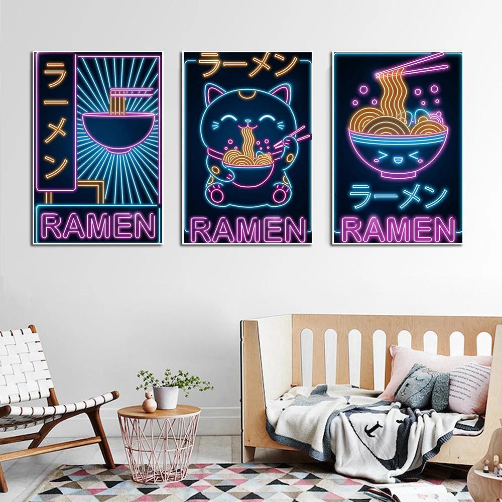 Neon Effect Kitty Ramen Wall Art Ziggy's Pop Toy Shoppe