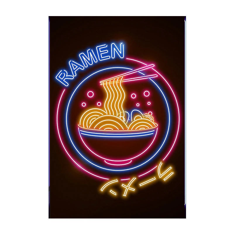 Neon Effect Ramen Bowl Blue Wall Art Ziggy's Pop Toy Shoppe
