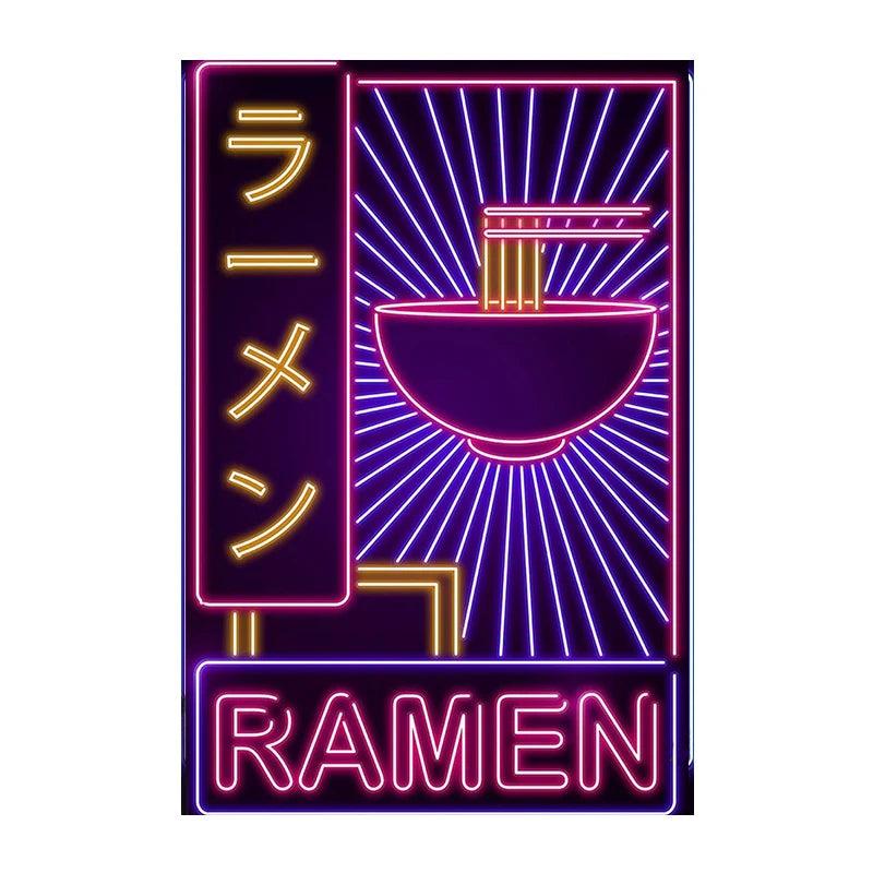 Neon Effect Ramen Bowl Blue Wall Art Ziggy's Pop Toy Shoppe