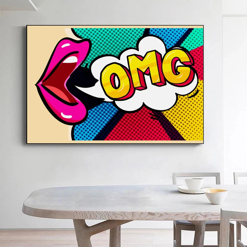 OMG Comic Style Lips Canvas Painting Ziggy's Pop Toy Shoppe