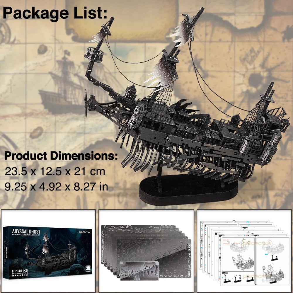 Piececool 3D Metal Puzzles Abyssal Ghost Pirate Ship Model Ziggy's Pop Toy Shoppe